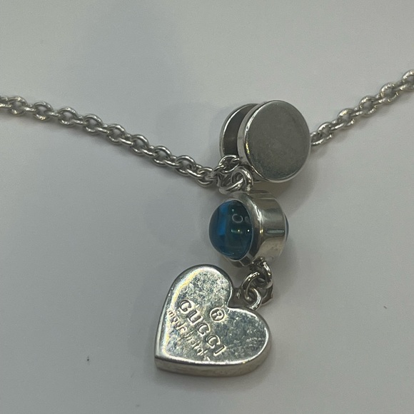 Gucci Necklace With Heart & Topaz Pendant In 925 Sterling Silver 16" - Picture 11 of 12